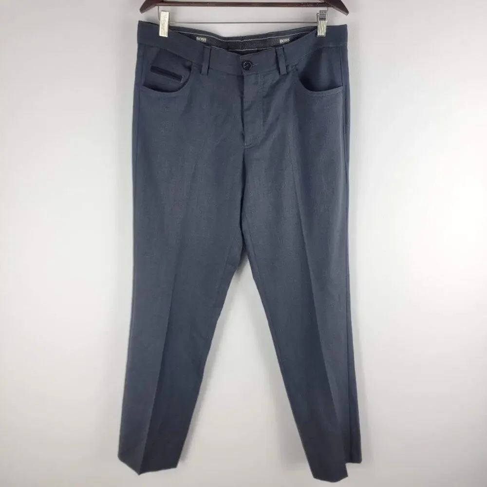 Hugo Boss Snap1 Virgin Wool Blend Straight Leg Gray Size 34R